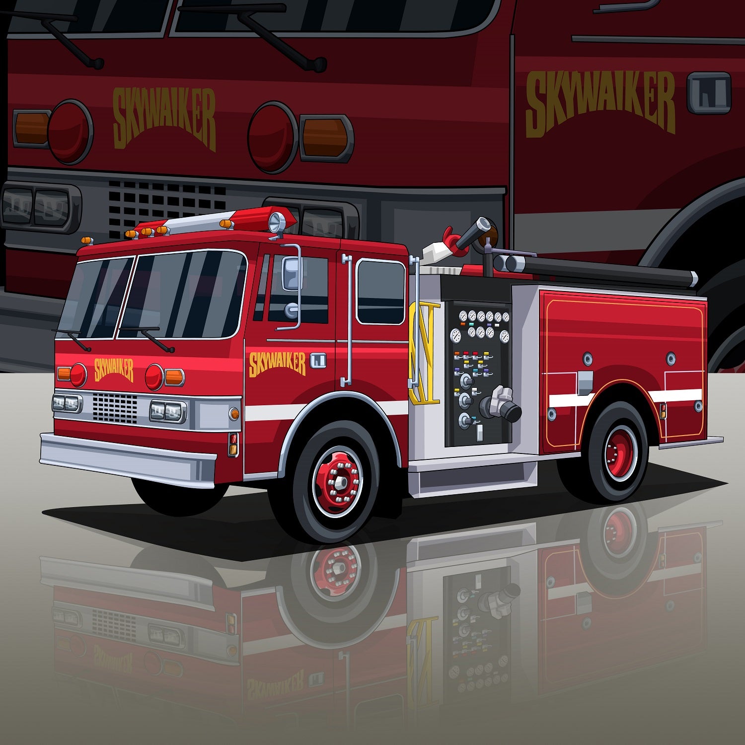 Custom Drawing Style Fire Trucks and First Responder Vehicles - Tuner Cartoons