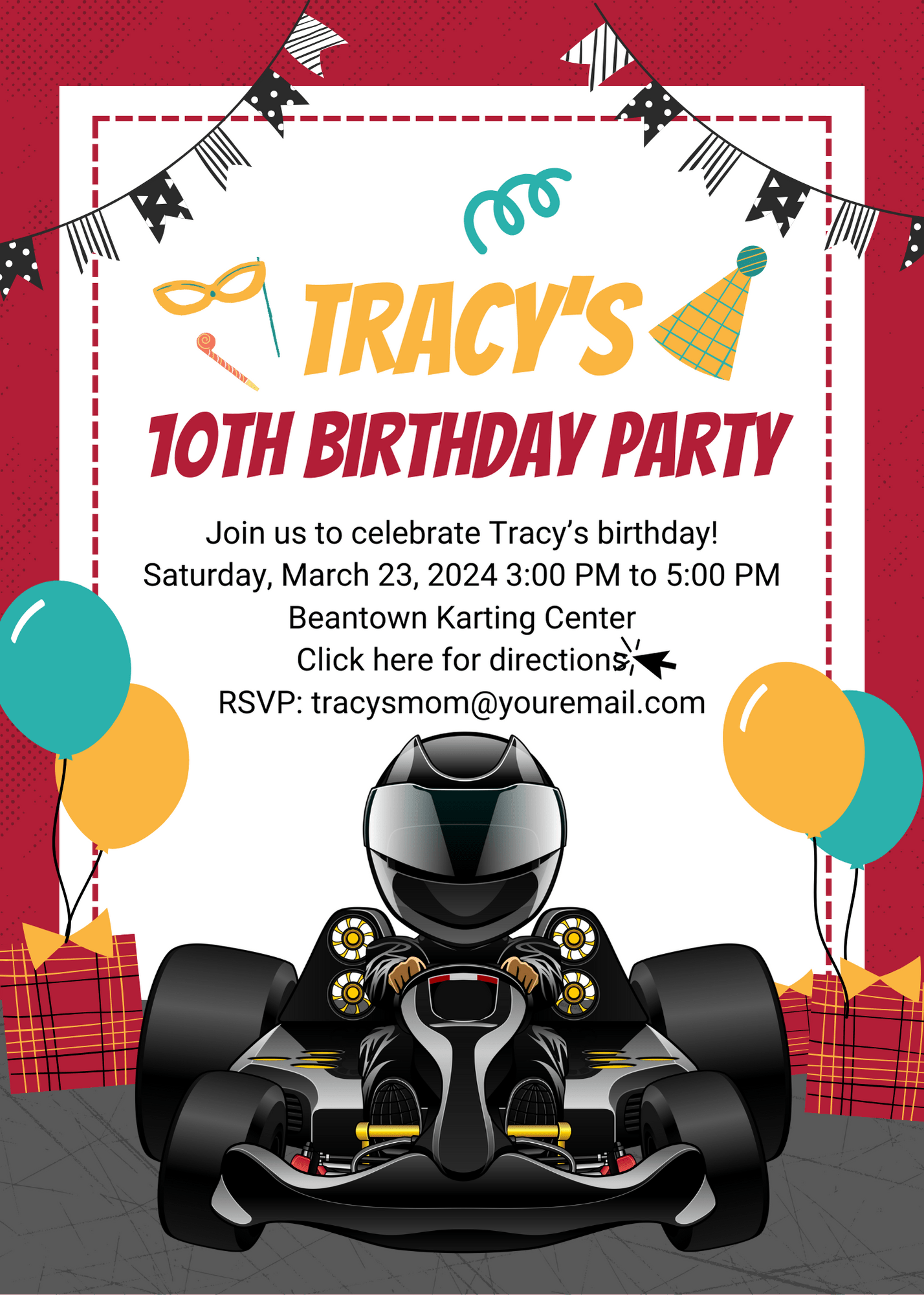 Tuner Cartoon Design Templates - Kids Birthday (Karting Theme) - Tuner Cartoons