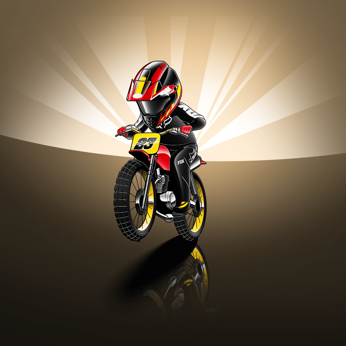 Custom Drawing Style Motorcycle Drawing with Rider - Tuner Cartoons
