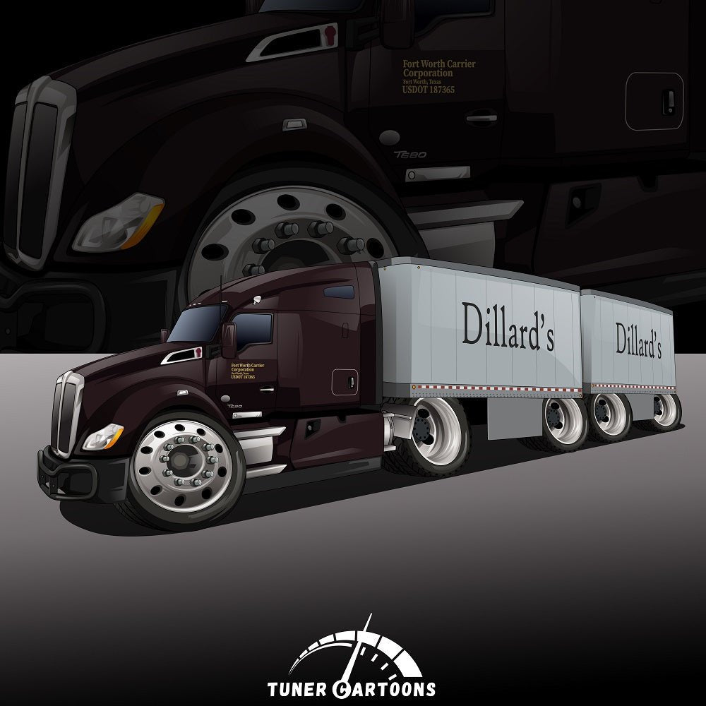 Custom Drawing Style Large Truck With Action Background - Tuner Cartoons
