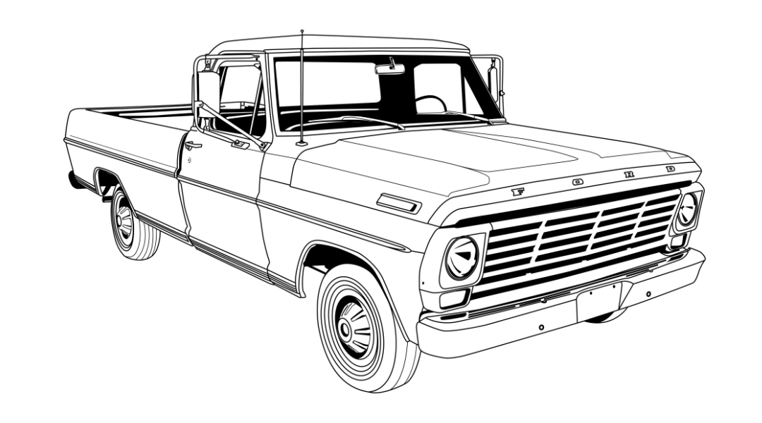 Line Art Custom Drawing Style Truck Drawing