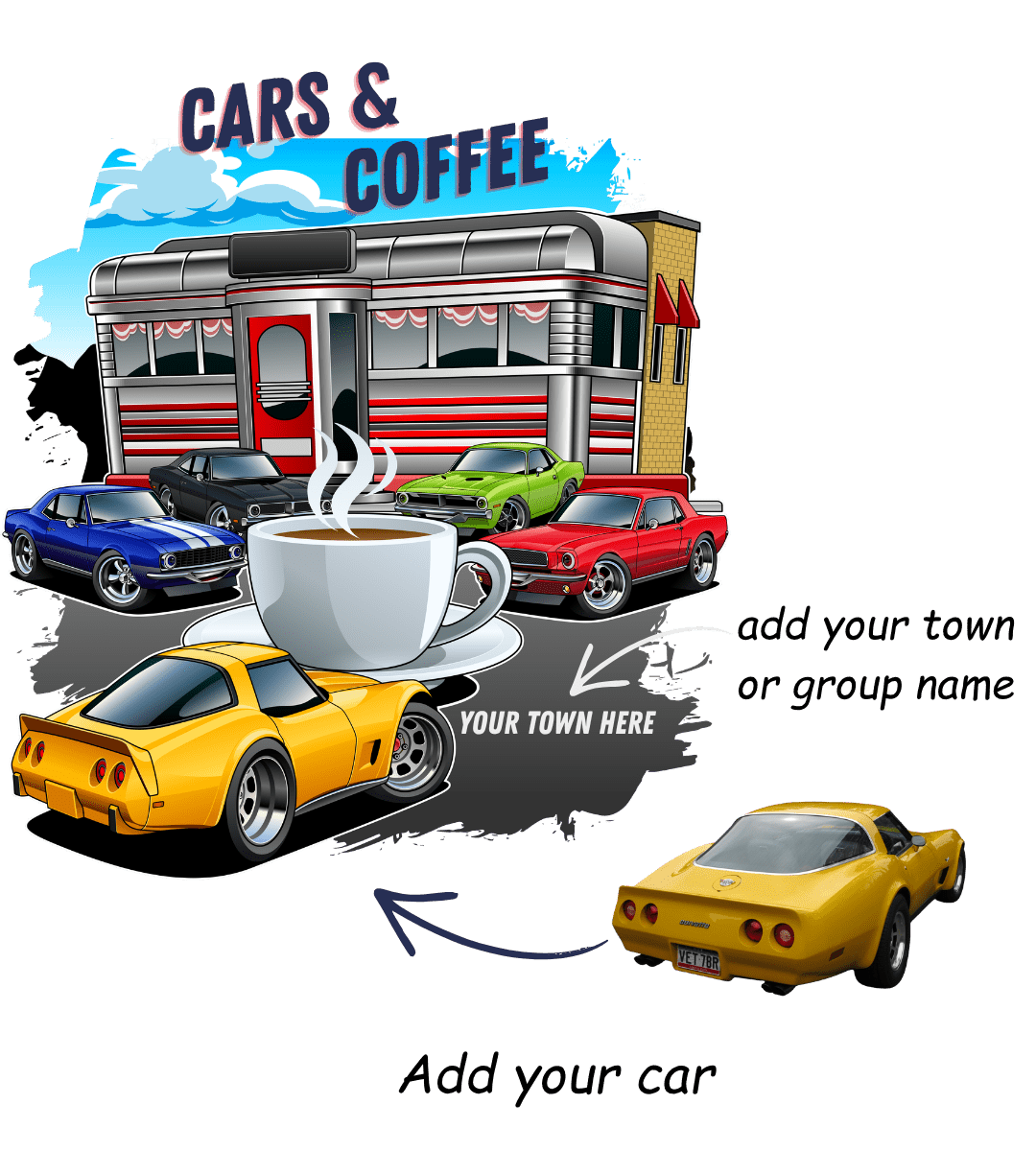 Personalized Cars & Coffee Shirts - Tuner Cartoons