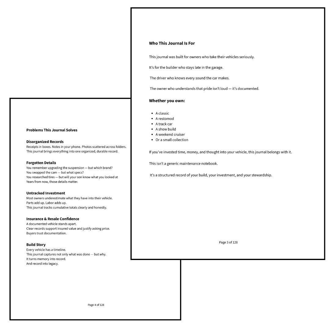 The Build Journal - A Comprehensive Logbook for Builds and Restorations - Tuner Cartoons