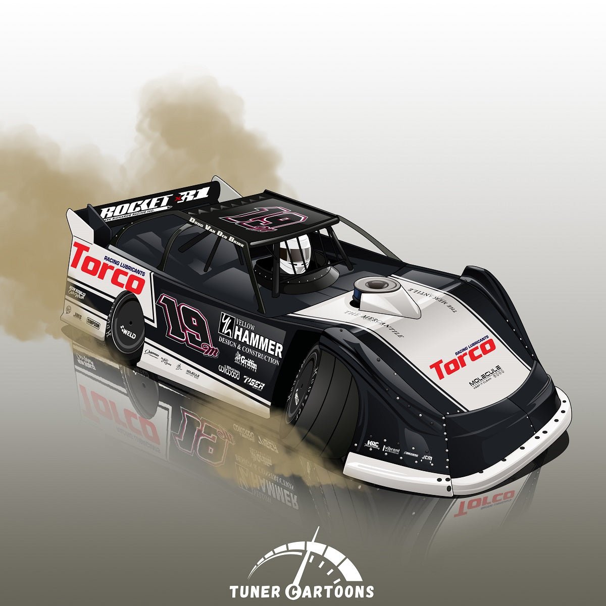 White Shark Racing Cartoon Race Car Black And White